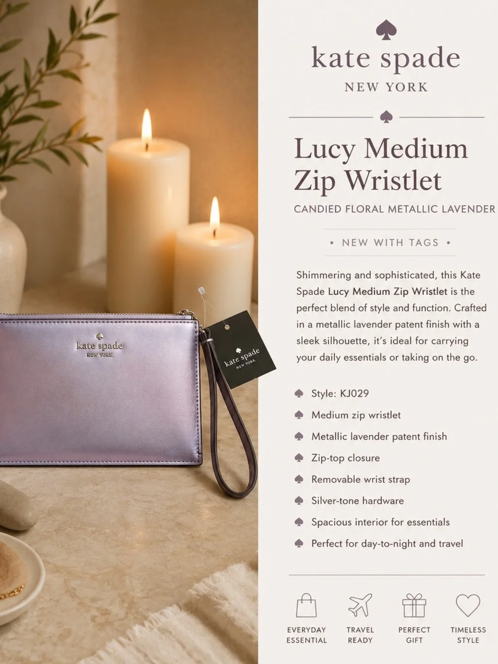 Kate Spade New York Lucy Wristlet – Candied Floral Metallic Lavender NWT - Picture 2 of 4